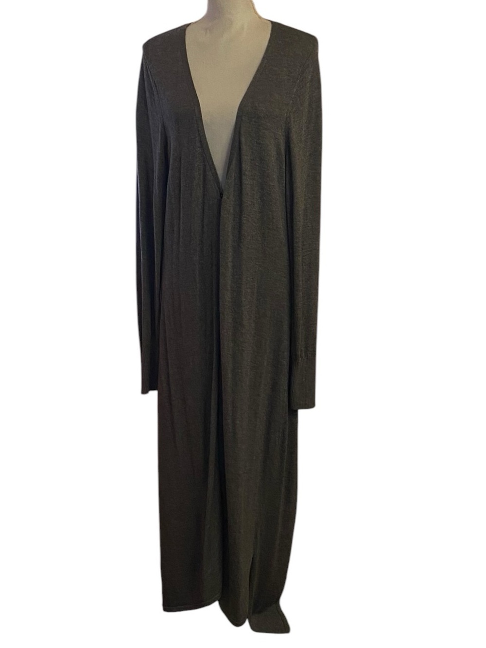 H by HALSTON Midi Cardigan Knit Dress Lagenlook Minimalist Dark Gray Size LARGE